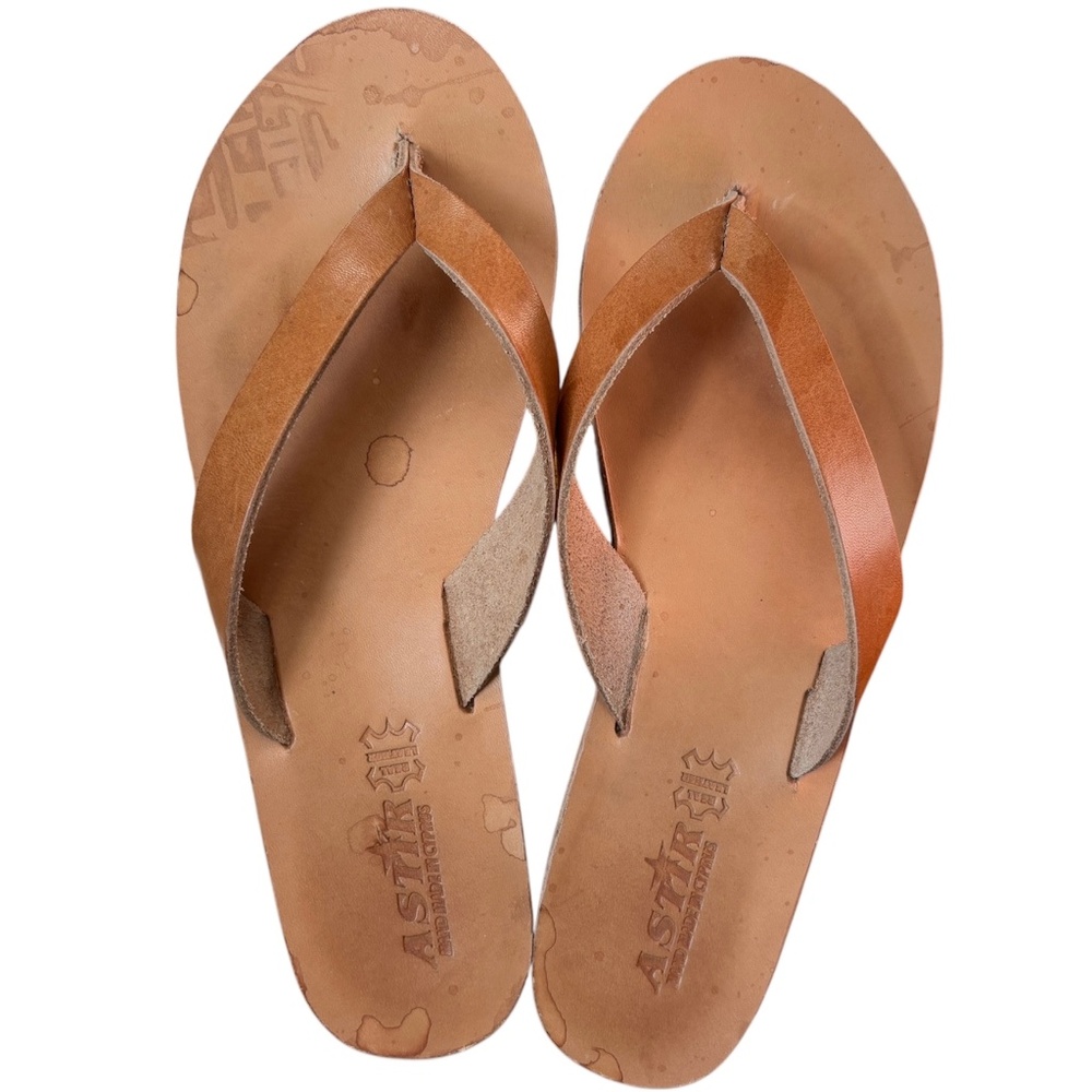 Astir Handmade Greek Leather Flip-Flop Sandals Natural Tan Size 40 US 9